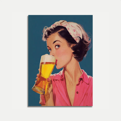 Retro Beer Girl Vintage Poster