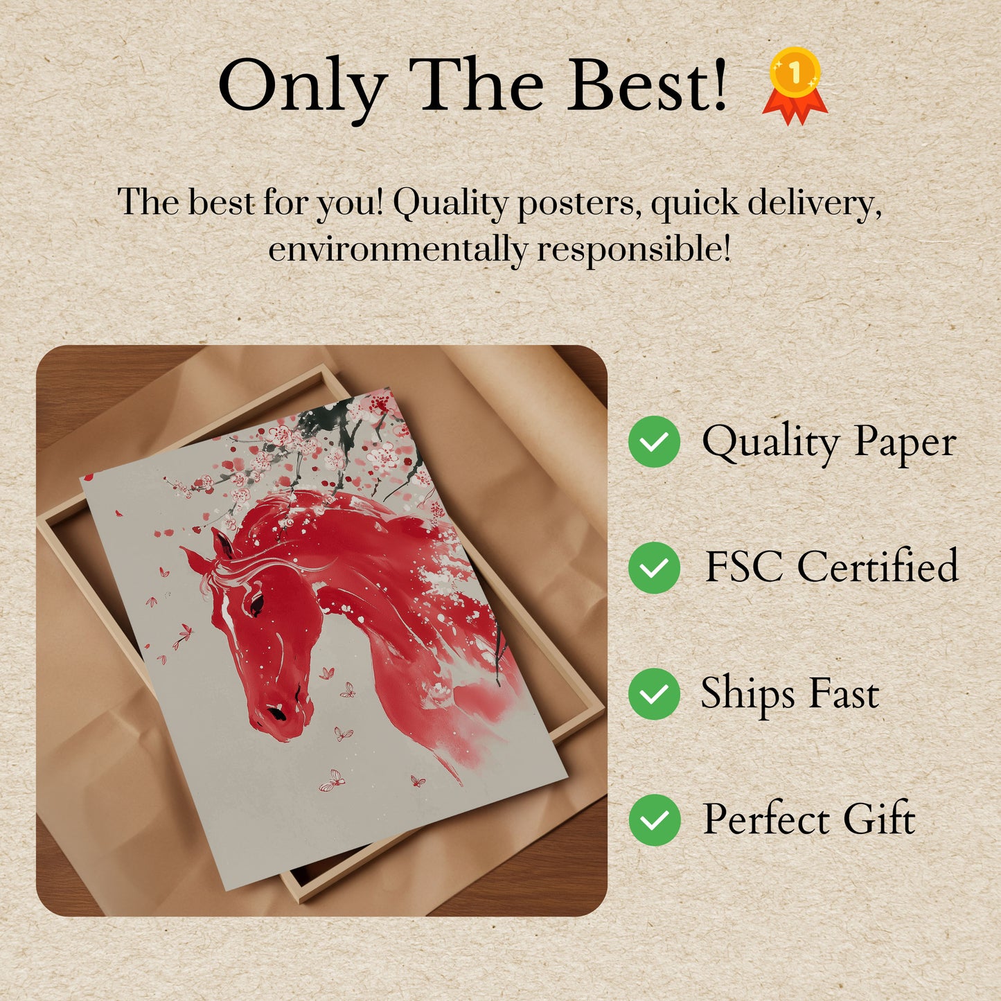 Red Stallion Cherry Blossom Poster