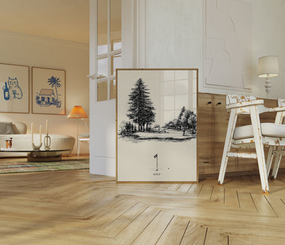 Affiche vintage de paysage de terrain de golf