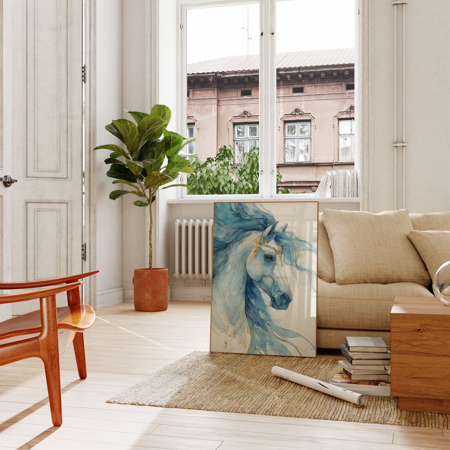 Blue Watercolor Stallion Poster