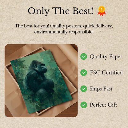 Kontemplativ Gorilla i Grønt Plakat