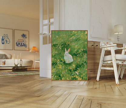 White Rabbit in Wildflower Meadow Poster