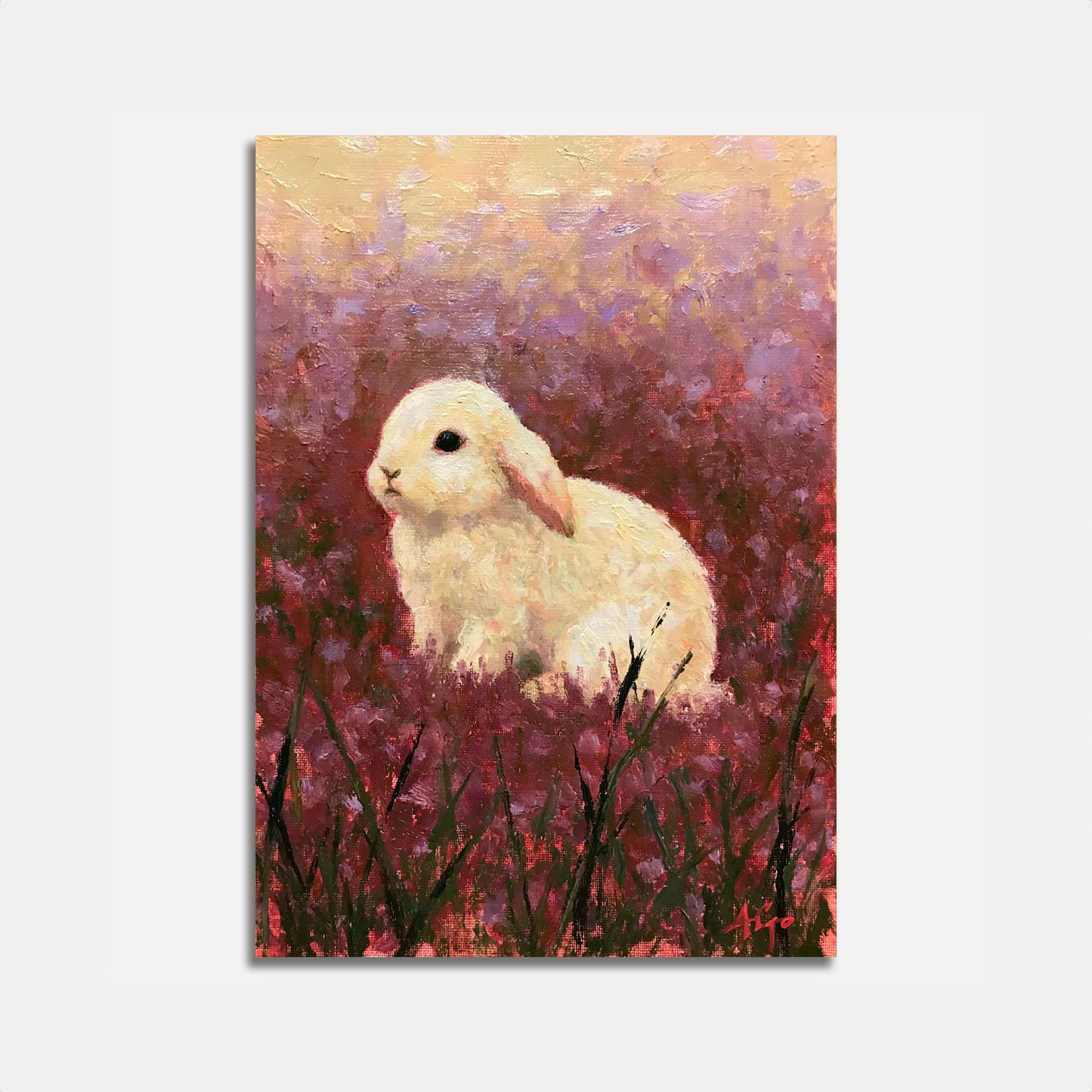 Affiche Lapin blanc dans champ de fleurs sauvages