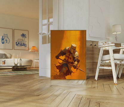 Medieval Knight in Flames Poster