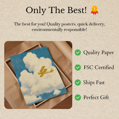 Golden Biplane Through Clouds Poster