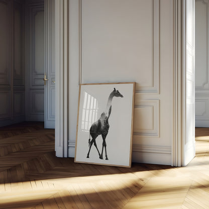 Póster de silueta de jirafa de naturaleza urbana