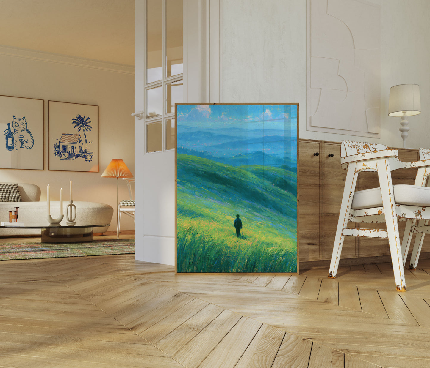 Einsamer Wanderer Berg Tal Poster
