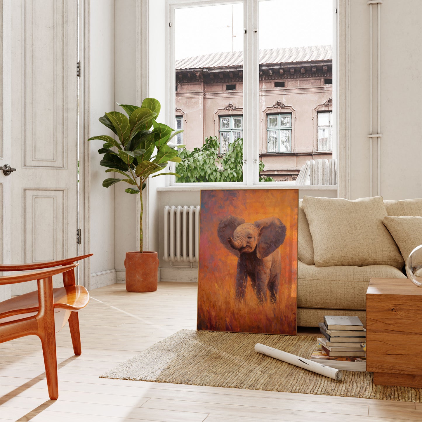 Affiche de Jeune Éléphant à la Lumière Dorée