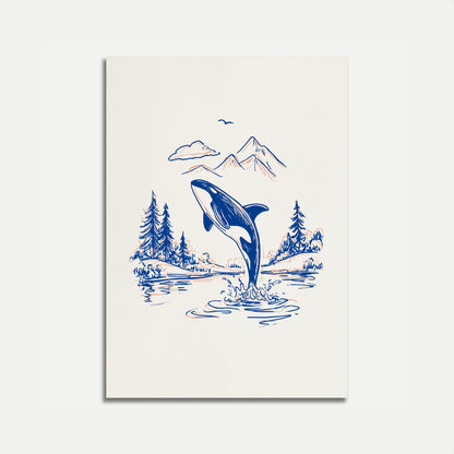 Leaping Orca Mountain Landscape Poster