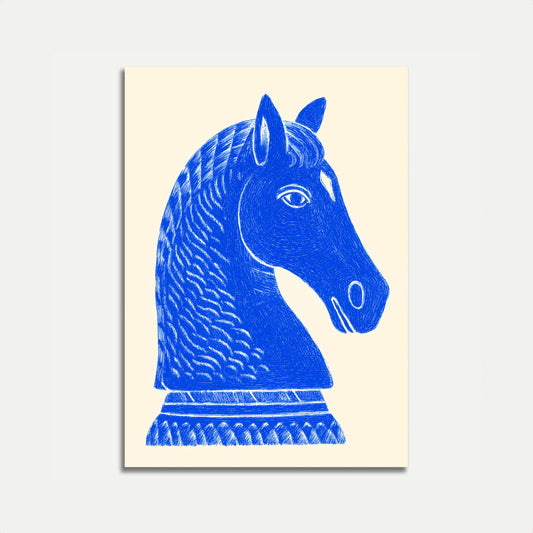 Affiche de Cavalier de Cheval d'Échecs Bleu