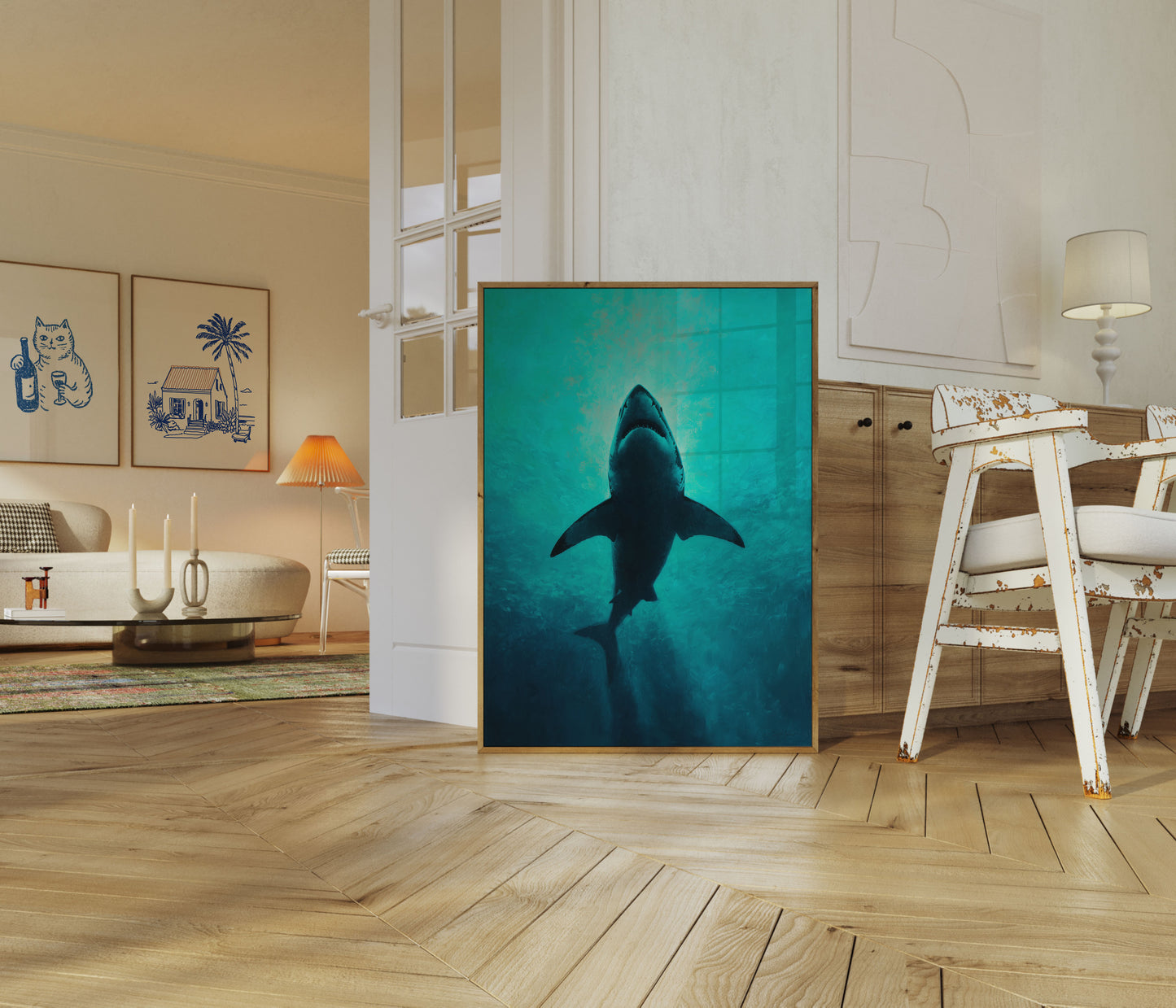Stort Hvidt Hajfiskeri Stigende Plakat