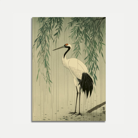Elegante Póster de Grulla con Sauce