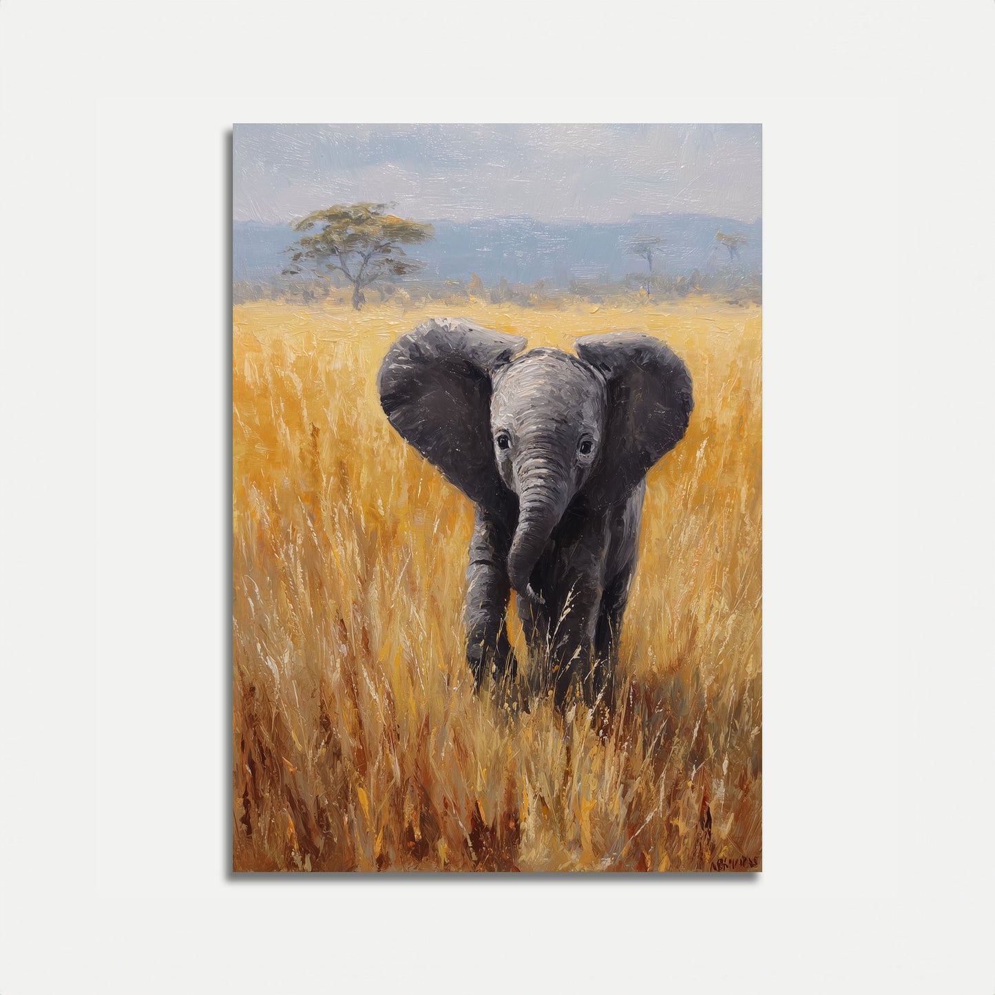 Baby Elephant Grasslands Poster