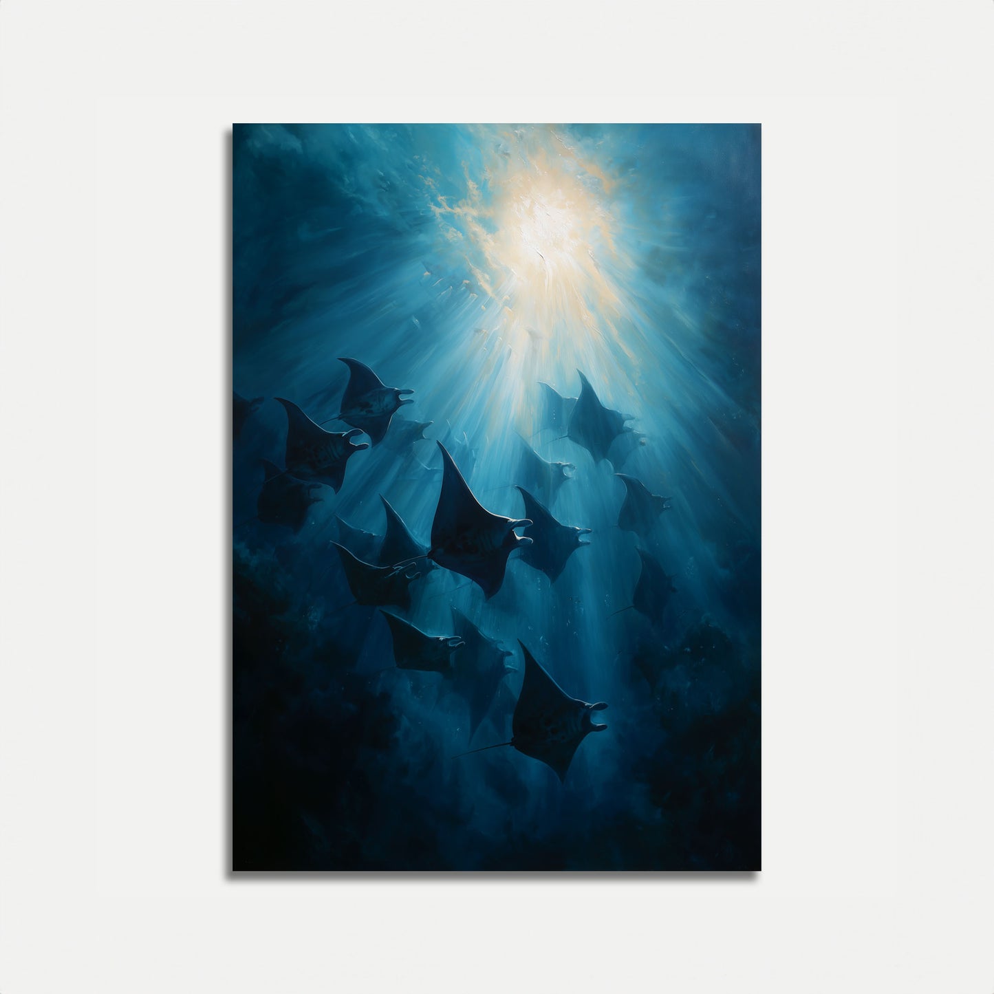 Póster de Mantarrayas Nadando Bajo el Agua