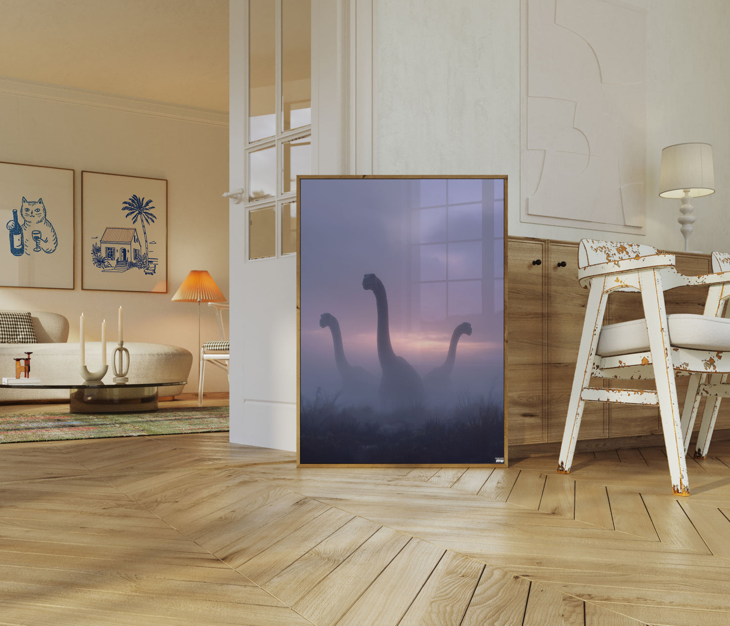 Misty Dinosaur Horizon Poster
