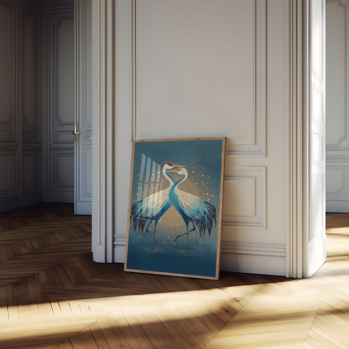 Elegant Cranes in Gold Poster