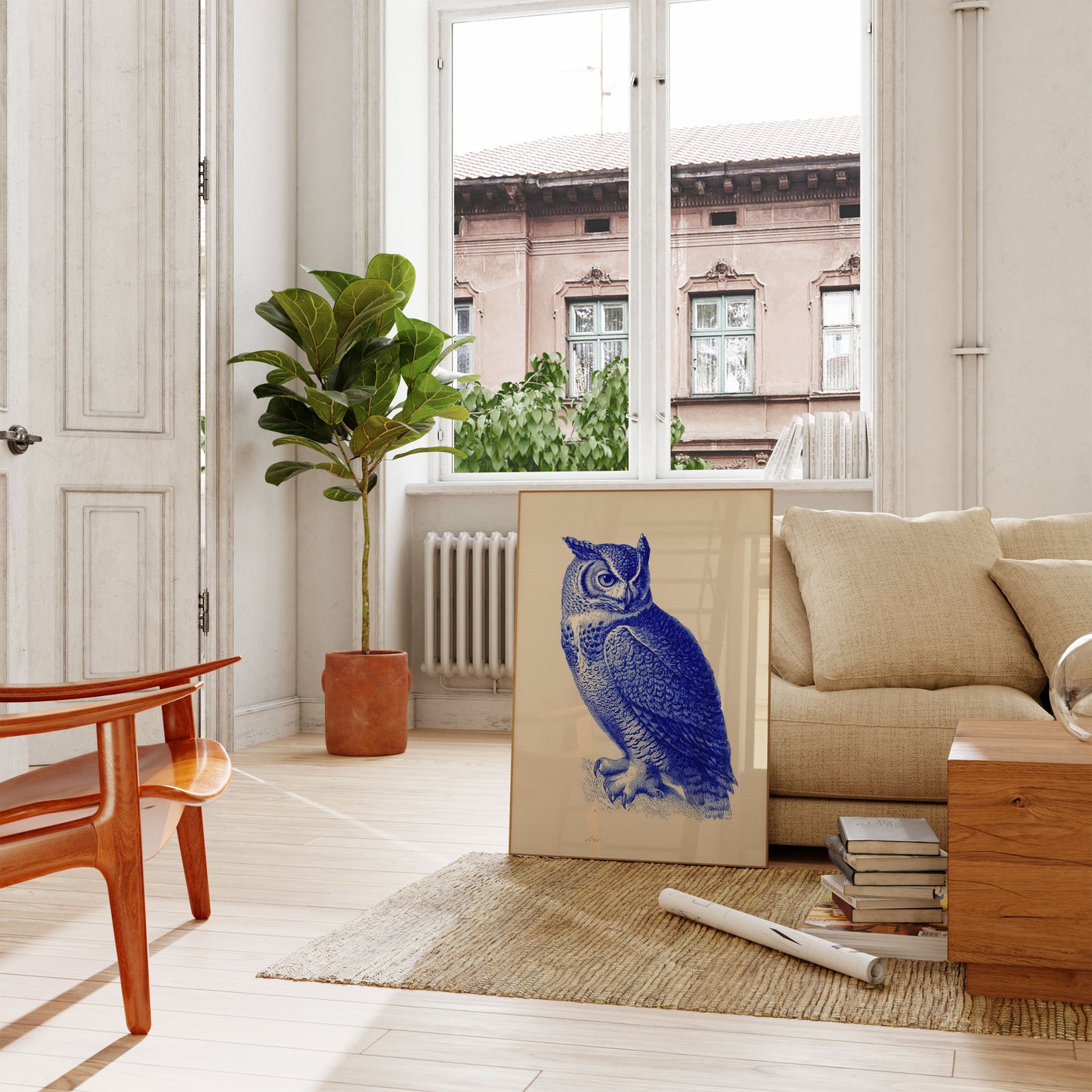 Blue Owl Illustration Poster