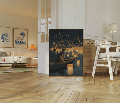 Cat Watching Lanterns Poster