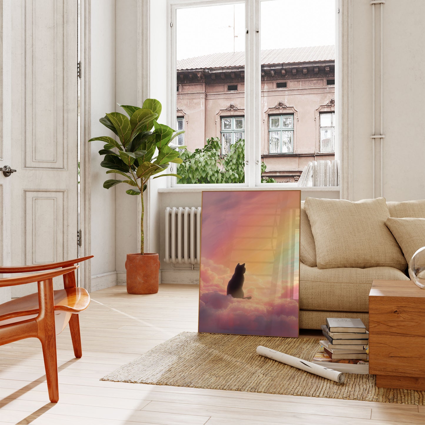 Träumende Katze in Wolken Poster