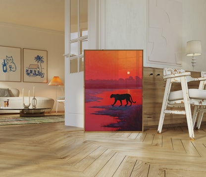 Leopard bei Sonnenuntergang Poster