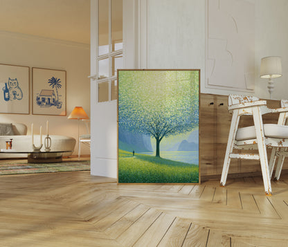Blooming Tree by the Lake Poster