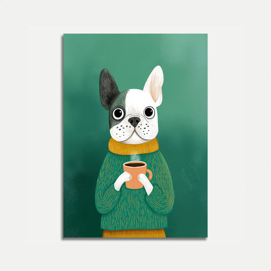 Affiche de bouledogue français amateur de café
