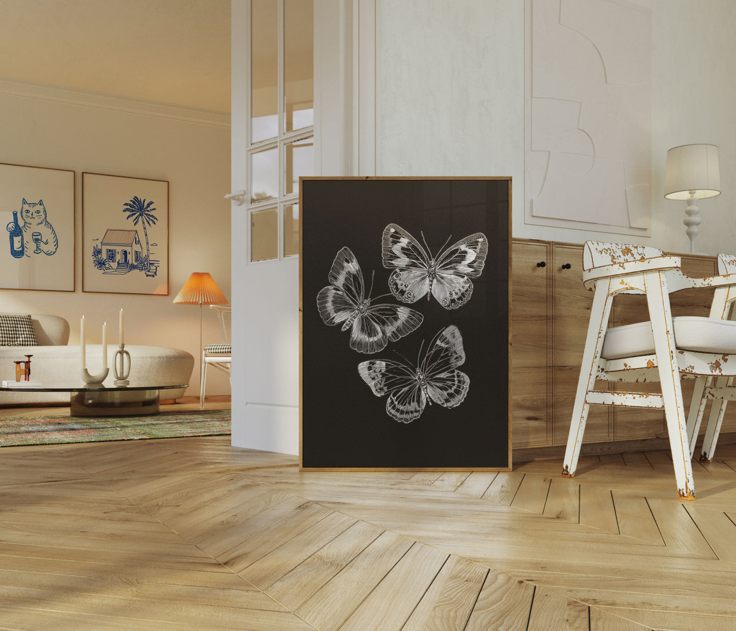 Butterfly Sketch Black White Poster