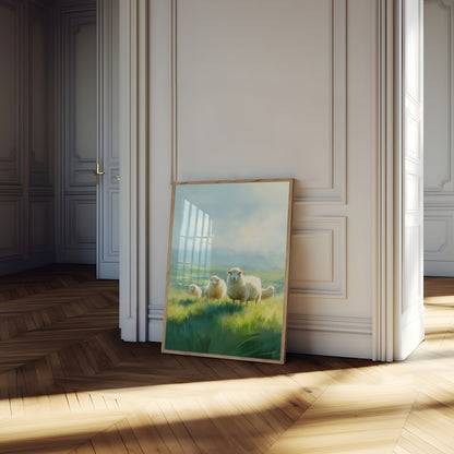 Póster de Paisaje Familiar de Ovejas Pastoril