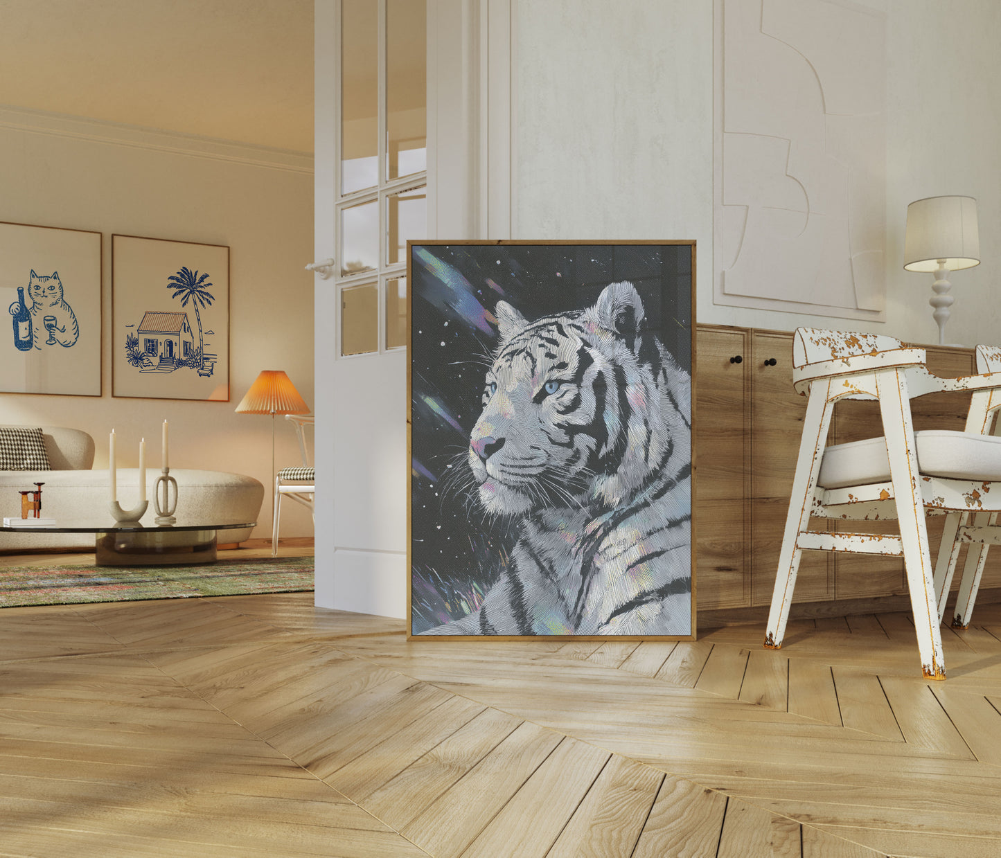 White Tiger Cosmic Stars Poster