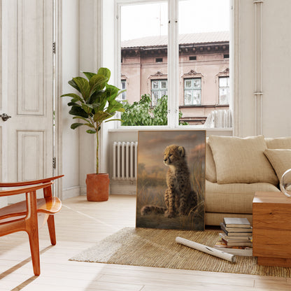 Póster del majestuoso guepardo joven en la naturaleza