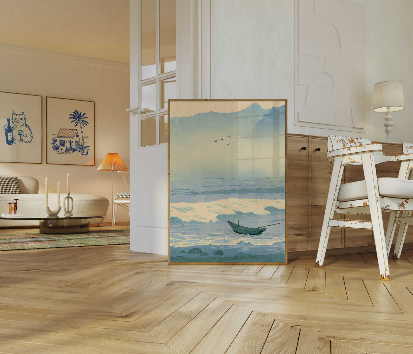 Rustig Boot Berg Landschap Poster