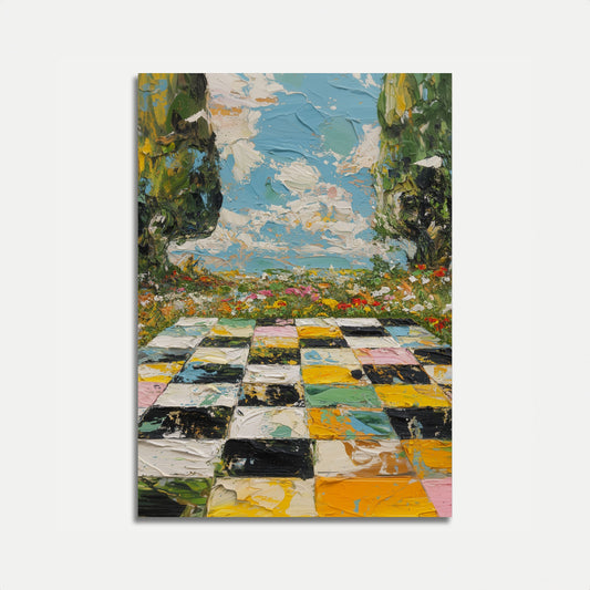 Póster de ajedrez de jardín a cuadros