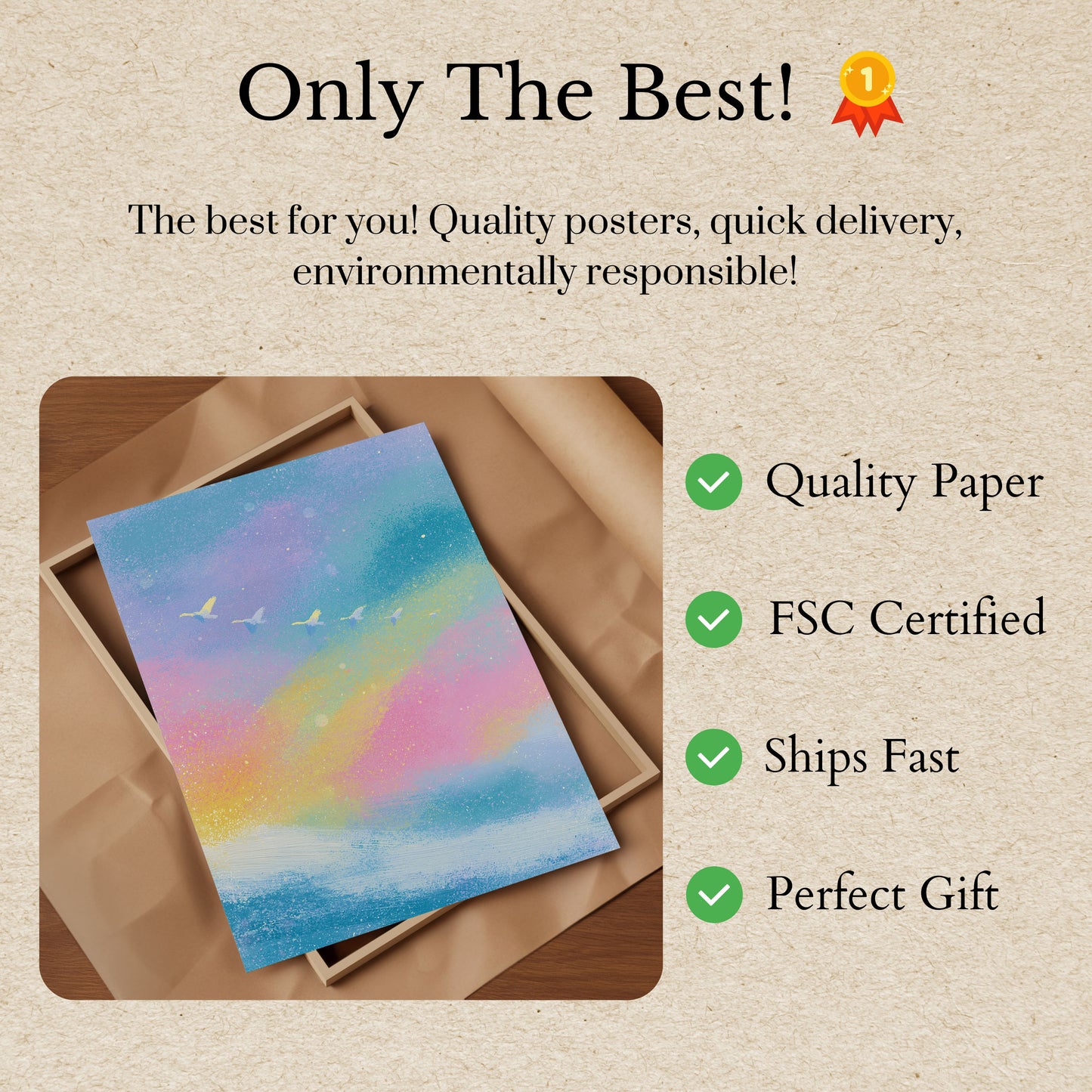 Flying Birds Rainbow Sky Poster