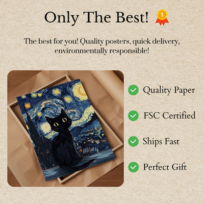 Starry Night Black Cat Poster