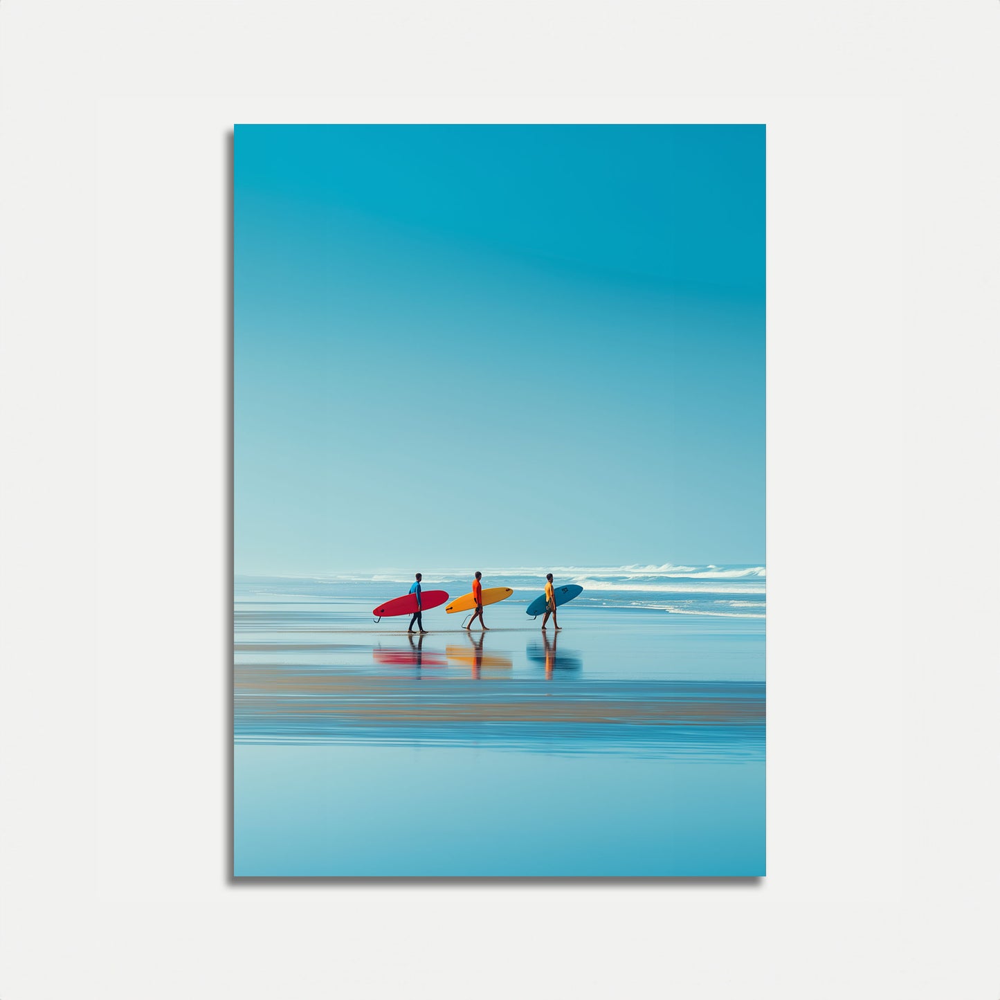 Plakat Surferów Wchodzących do Oceanu