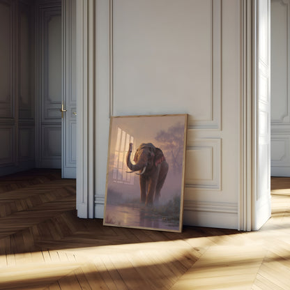 Misty Elephant Sunrise Poster