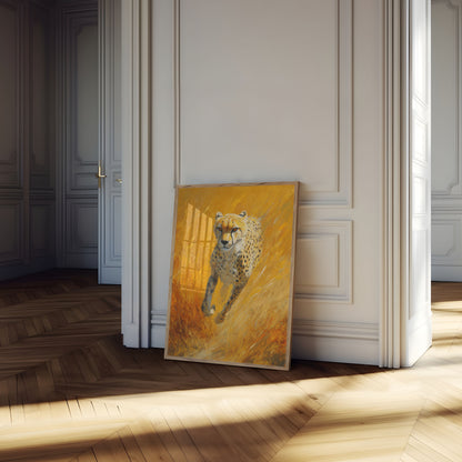 Cheetah die door gouden savanne rent poster