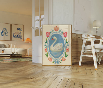 Elegant Swan Floral Framed Poster