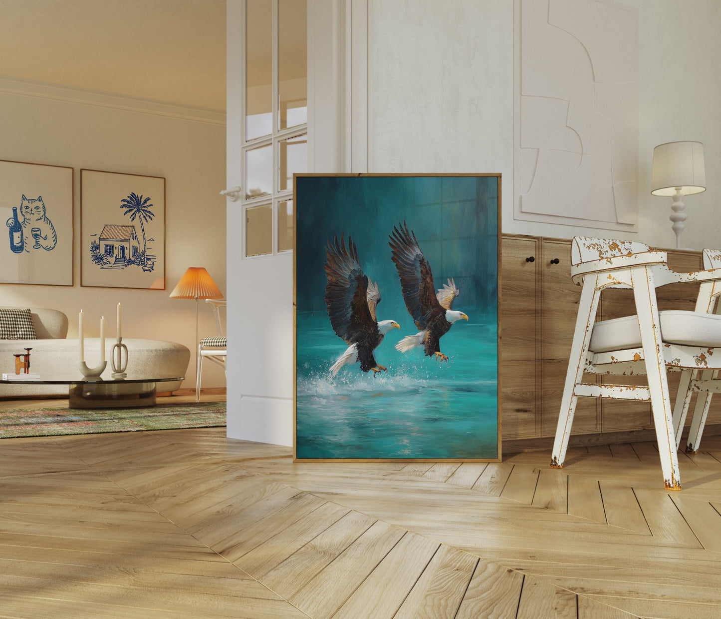 Soaring Eagles Over Turquoise Waters Poster