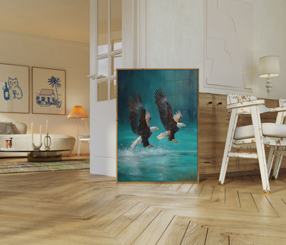 Soaring Eagles Over Turquoise Waters Poster