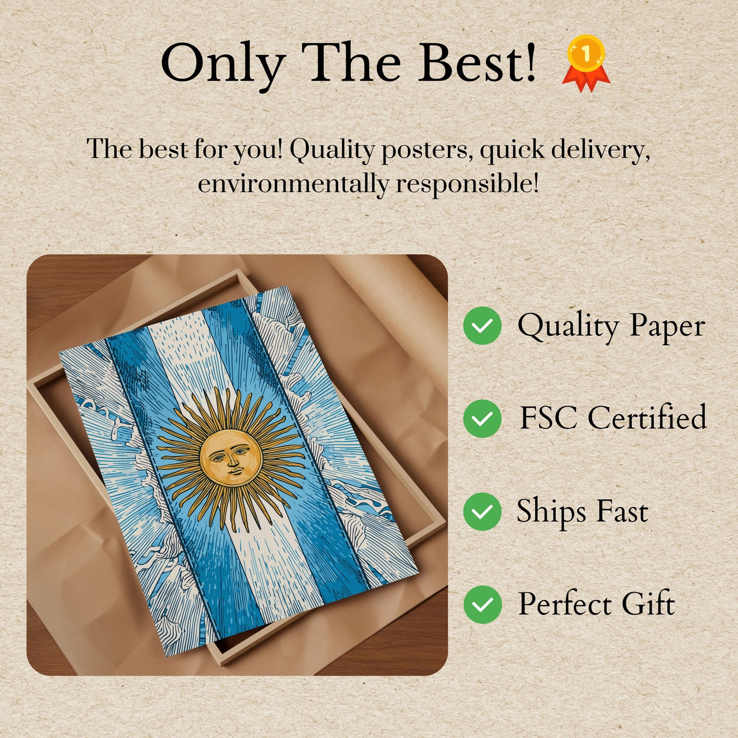 Argentine Flag Sun Burst Poster