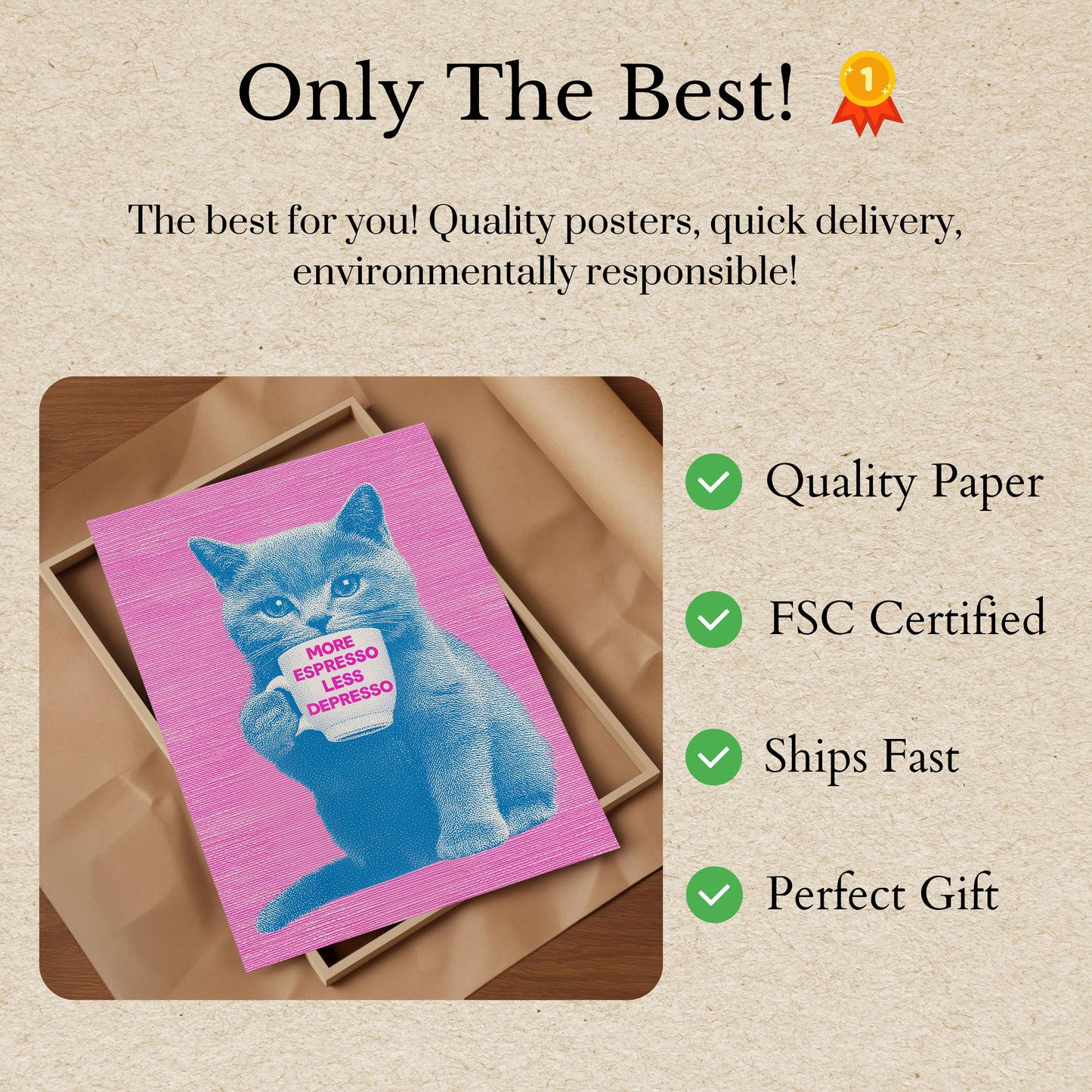 More Espresso Less Depresso Cat Poster