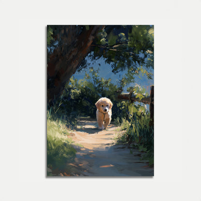 Goldener Welpe Waldweg Poster