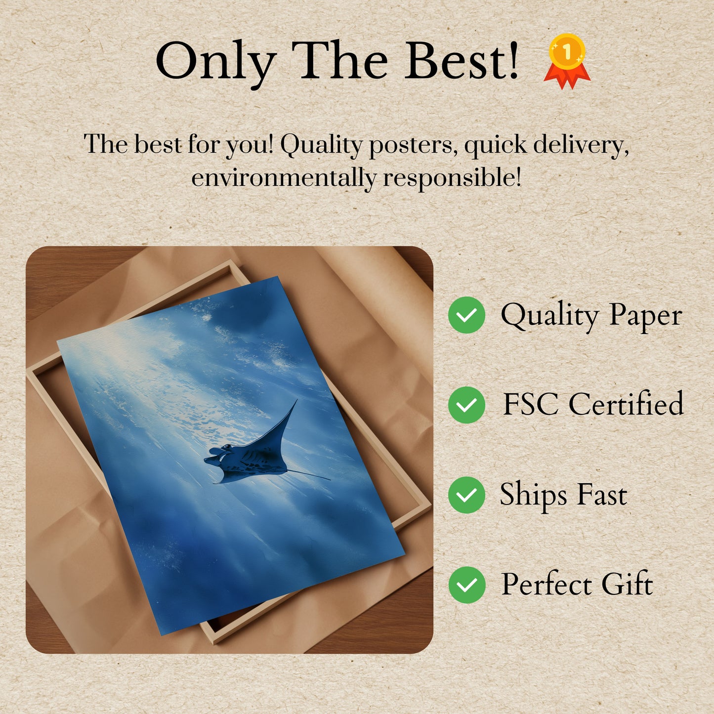 Manta Ray Glijdend Onder Water Poster