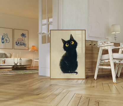 Plakat med Sort Kat med Guldne Øjne