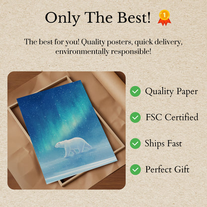 Póster de oso polar con aurora ártica