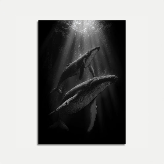 Humpback Whales Ascending Light Poster