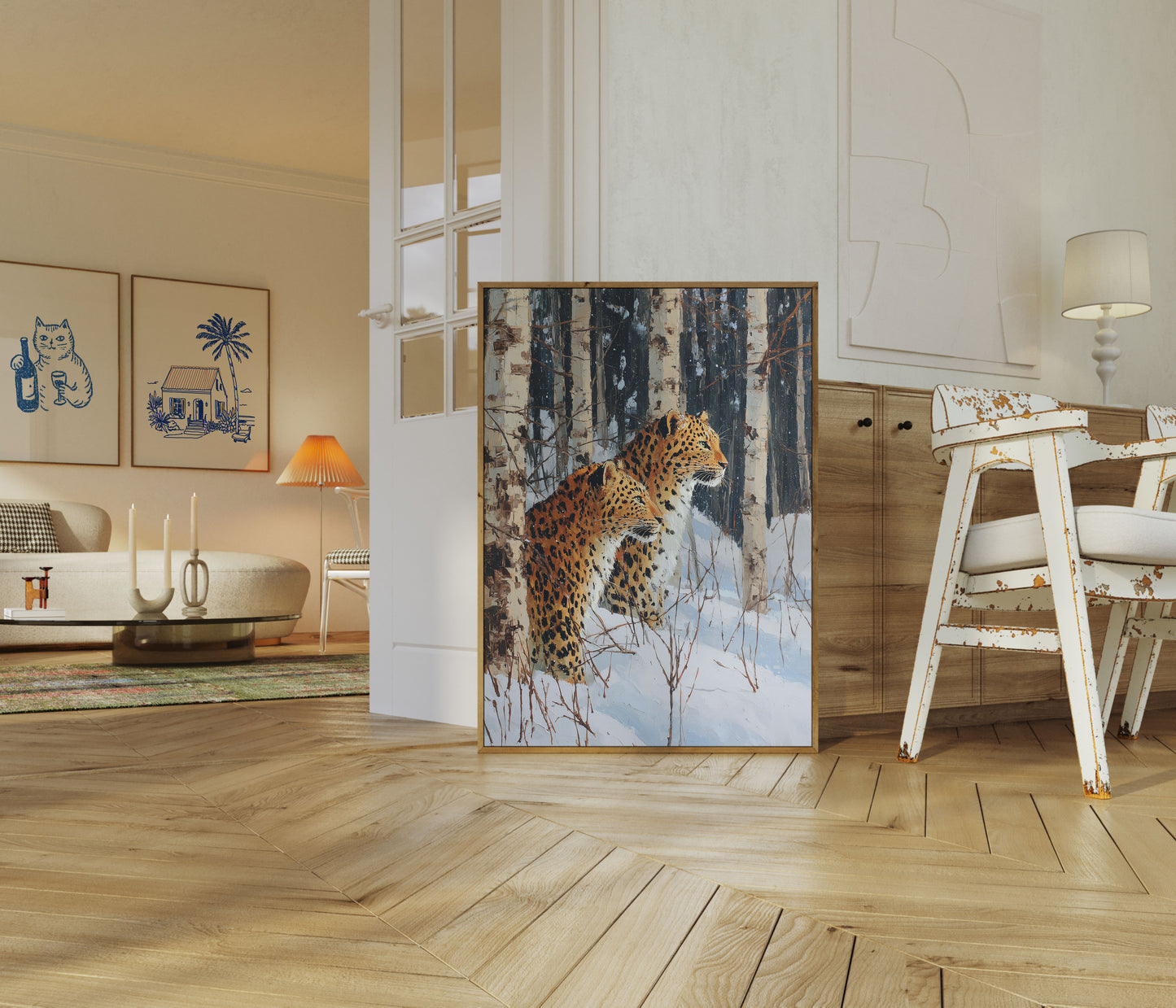 Luipaarden in Winterbos Poster