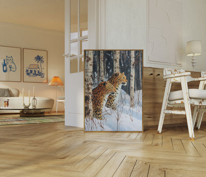 Luipaarden in Winterbos Poster