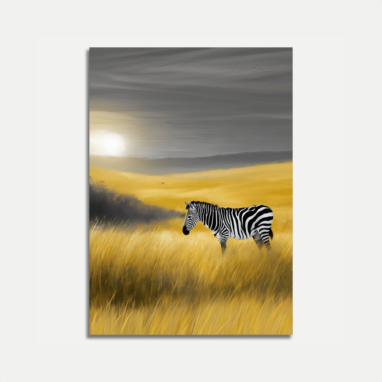 Lone Zebra Grassland Sunset Poster